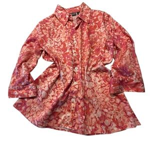 Chico Additions Pink, Coral and White Button-Up Shirt, 3/4 Sleeves